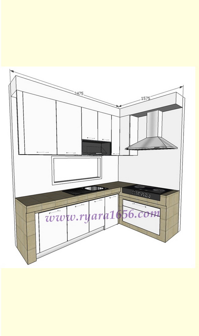 ชุดครัว Built-in ตู้ล่าง โครงซีเมนต์บอร์ด หน้าบาน Acrylic สีขาวมุก 1