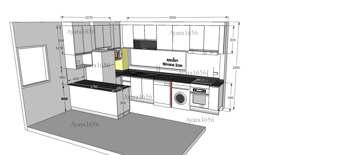 ชุดครัว Built-in ตู้ล่าง ครงซีเมนต์บอร์ด หน้าบาน Hi Gloss สีขาว 4