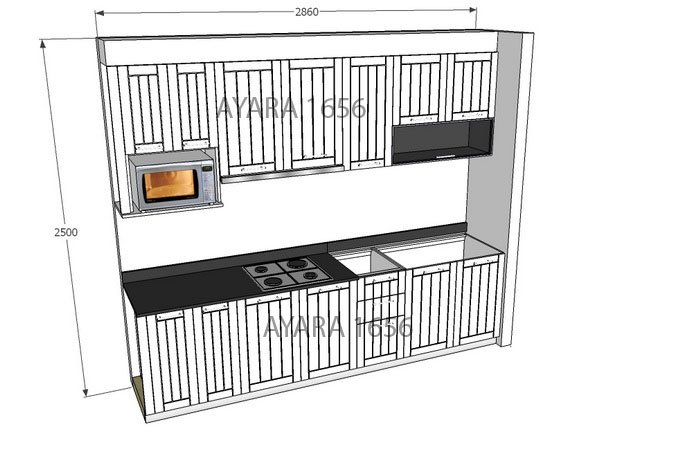 ชุดครัว Built-in ตู้ล่าง โครงซีเมนต์บอร์ด หน้าบาน PVC สีขาวด้าน เซาะร่อง Valencia 2