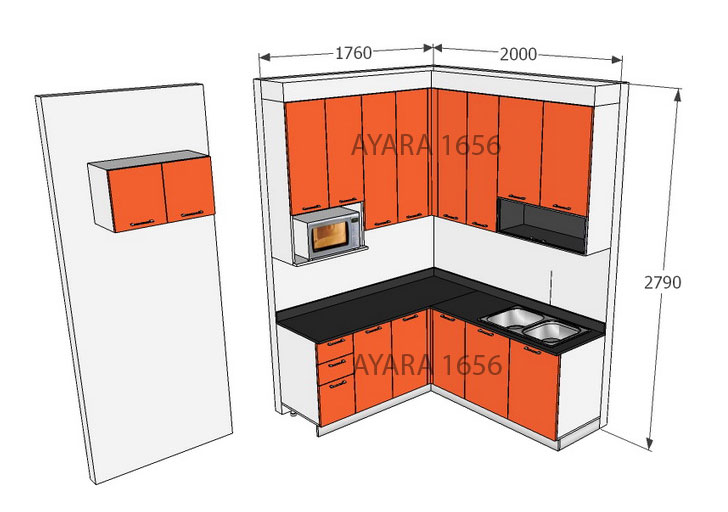 ชุดครัว Built-in ตู้ล่าง โครงซีเมนต์บอร์ด หน้าบาน Laminate สี Tangy Orange