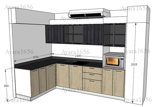 ชุดครัว Built-in ตู้ล่าง โครงซีเมนต์บอร์ด หน้าบาน Acrylic สีครีม ลายไม้ + ดำ 3