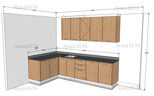 ชุดครัว Built-in ตู้ล่าง โครงซีเมนต์บอร์ด หน้าบาน Melamine สี Oak ลายไม้ - ม.พฤกษาวิลล์ 5