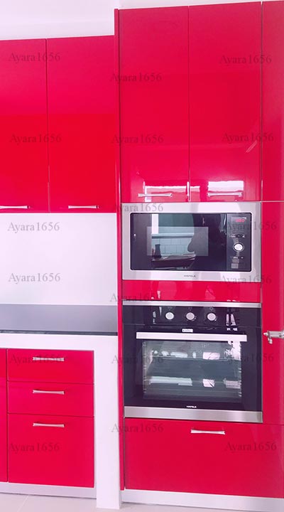 ชุดครัว Built-in ตู้ล่าง โครงซีเมนต์บอร์ด หน้าบาน Hi Gloss สีแดง - ม.Centro 1
