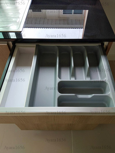 ชุดครัว Built-in ตู้ล่าง โครงซีเมนต์บอร์ด หน้าบาน Melamine สี Nordic Maple - ม.ศุภาลัย พาร์ควิลล์ 6
