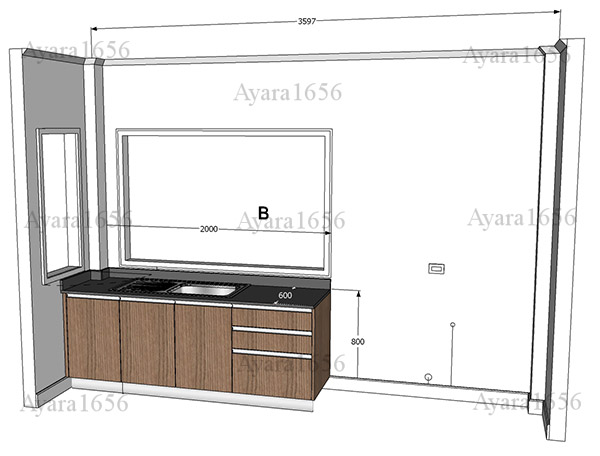 ชุดครัว Built-in ตู้ล่าง โครงซีเมนต์บอร์ด หน้าบาน Melamine สี Nordic Maple - ม.ศุภาลัย พาร์ควิลล์ 7