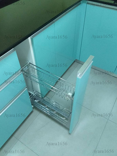 ชุดครัว Built-in ตู้ล่าง โครงซีเมนต์บอร์ด หน้าบาน Hi Gloss สีฟ้า 7