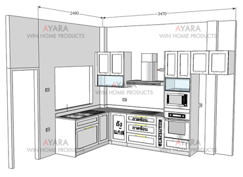 ชุดครัว Built-in ตู้ล่าง โครงซีเมนต์บอร์ด หน้าบาน พ่นสีขาวด้าน ยกขอบรอบ 7