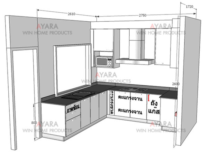 ชุดครัว Built-in ตู้ล่าง โครงซีเมนต์บอร์ด หน้าบาน Acrylic สีขาวมุก 7