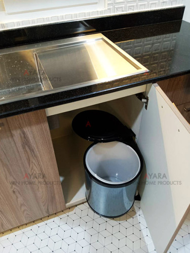 ชุดครัว Built-in โครงซีเมนต์บอร์ด หน้าบาน Laminate สี Kitami Ruster + Melamine สีเทา 6