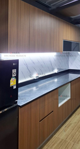 ชุดครัว Built-in โครงซีเมนต์บอร์ด หน้าบาน Melamine 5051-17 สีลายไม้ - ม.อณาสิริ 1