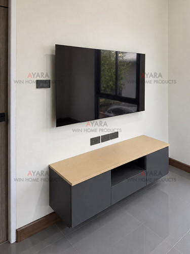 ตู้ TV Built-in โครง HMR กันชื้น เคลือบ Melamine สีเทาเข้ม