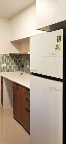 ชุดครัว Built-in โครงซีเมนต์บอร์ด หน้าบาน Laminate สีลายไม้ + ขาว - ม.อณาสิริ 4