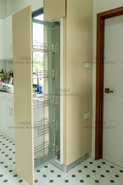 ชุดครัว Built-in โครงซีเมนต์บอร์ด หน้าบาน Melamine สี Ash ลายไม้ 8