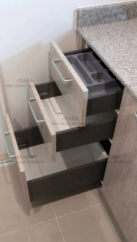 ชุดครัว Built-inตู้ล่าง โครงซีเมนต์บอร์ด หน้าบาน PVC ลายไม้ - ม.คณาสิริ 5