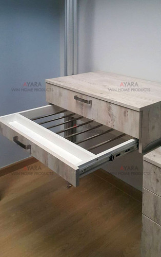 Walk in Closet - L Shape Melamine สี Tundra Forest/Loft Golden Oak 2