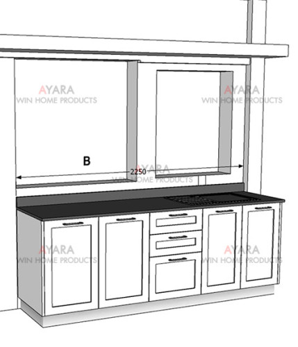 ชุดครัว Built-in โครงซีเมนต์บอร์ด หน้าบาน PVC สีขาวด้าน เซาะร่อง Stack 8