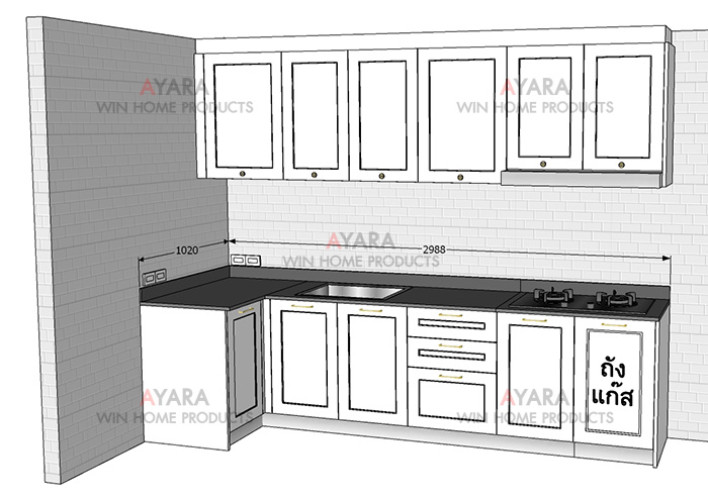 ชุดครัว Built-in โครงซีเมนต์บอร์ด หน้าบาน PVC สีขาว เซาะร่อง - บ้านกลางเมือง 7