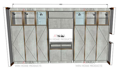 ตู้ TV Built-in โครง HMR กันชื้น เคลือบ Melamine สี 2015-20 ผิวเรียบด้าน 5