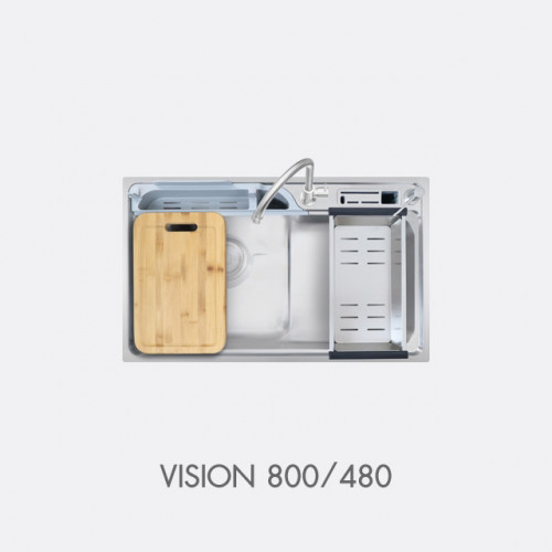 ซิงค์ล้างจาน สแตนเลส 1 หลุม พร้อมอุปกรณ์ EVE รุ่น Vision 800/480