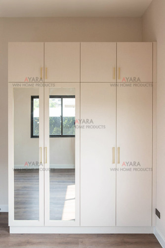 ตู้เสื้อผ้า Built-in โครง HMR กันชื้น เคลือบ Melamine 1006-16 สีลายผ้า