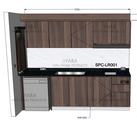 ชุดครัว Built-in โครงซีเมนต์บอร์ด หน้าบาน Melamine สีลายไม้ - ม.The Plant 4