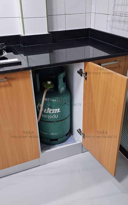 ชุดครัว Built-in โครงซีเมนต์บอร์ด หน้าบาน Melamine สีลายไม้ 6