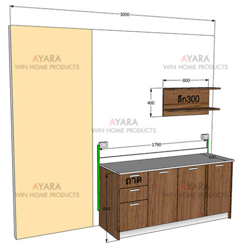 ชุดครัว Built-in ตู้ล่าง โครงปาติเกิลกันชื้น หน้าบาน Melamine สี Woodland Oak 4
