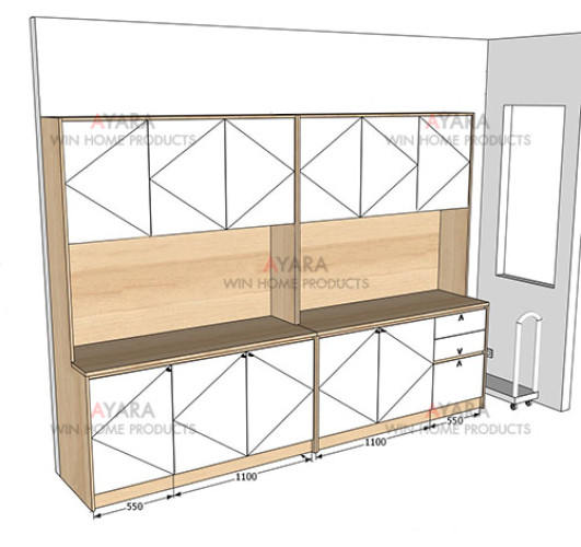 ตู้เก็บของ Built-in โครง HMR กันชื้น เคลือบ Melamine สีขาว + ลายไม้ 2