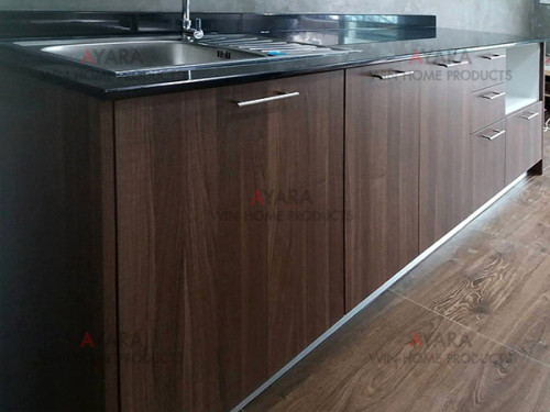 ชุดครัว Budget Kit ตู้ล่างใต้ Sink โครงซีเมนต์บอร์ด หน้าบาน Melamine สี Milano Wood - 240A ขนาด 2.40 1