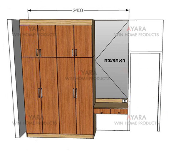 ตู้เสื้อผ้า Built-in โครงปาติเกิล กันชื้น เคลือบ Melamine สี Brown Oak + Absolute Walnut 1