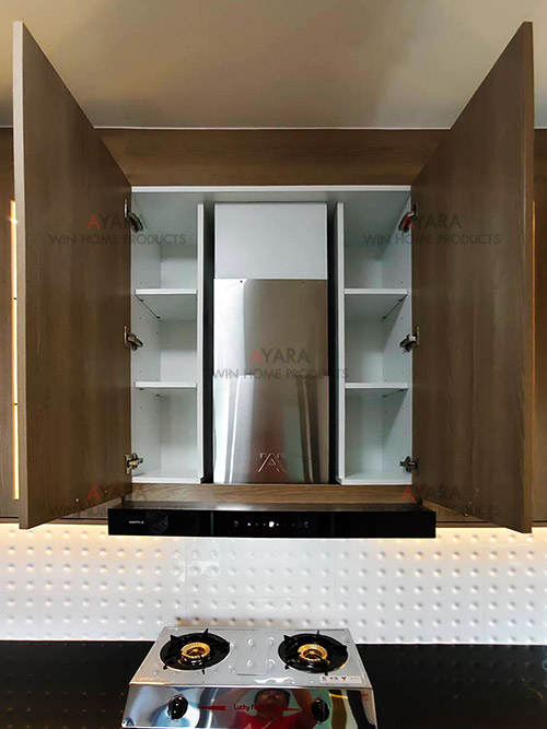 ชุดครัว Built-in โครงซีเมนต์บอร์ด หน้าบาน Melamine สี Nordic Maple 6