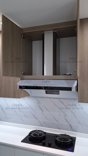 ชุดครัว Built-in โครงซีเมนต์บอร์ด หน้าบาน Melamine สี Nordic Maple + ขาว 3
