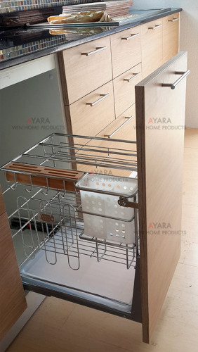 ชุดครัว Built-in ตู้ล่าง โครงซีเมนต์บอร์ด หน้าบาน Laminate สี New Age Oak ลายไม้ - ม.ชัยพฤกษ์ 3