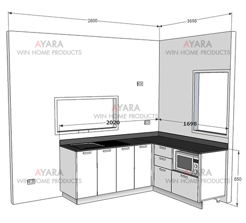 ชุดครัว Built-in ตู้ล่าง โครงซีเมนต์บอร์ด หน้าบาน PVC สีขาวเงา - ม.Pleno 4