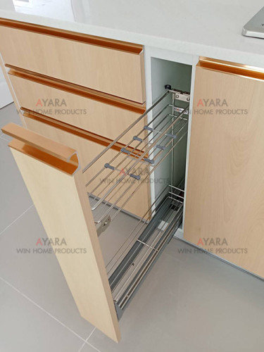 ชุดครัว Built-in โครงซีเมนต์บอร์ด หน้าบาน Laminate สี Mangfall Beech ลายไม้ 4