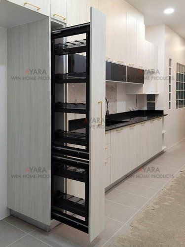 ชุดครัว Built-in โครงซีเมนต์บอร์ด หน้าบาน Melamine สีลายไม้ 3