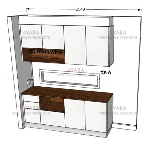ชุด Pantry Built-in โครงซีเมนต์บอร์ด Melamine สี White Oak + Capuccino 4