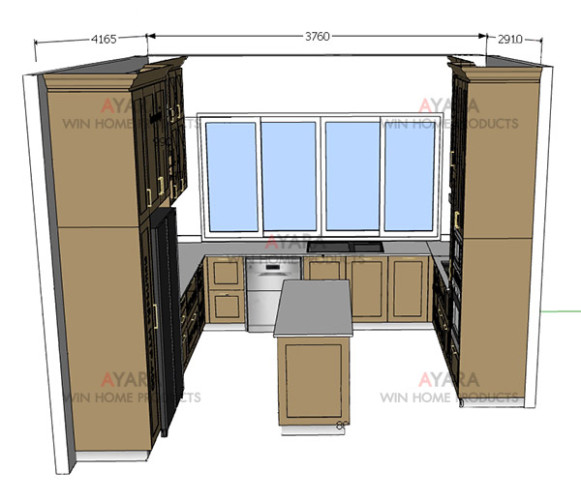 ชุดครัว Built-in ตู้ล่าง โครงซีเมนต์บอร์ด หน้าบาน Plaswood พ่นสีน้ำตาลอ่อนด้าน ยกขอบ 9
