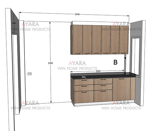 ชุดครัว Built-in ตู้ล่าง โครงซีเมนต์บอร์ด หน้าบาน Laminate สี Beige Oak ลายไม้ 8