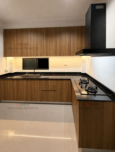 ชุดครัว Built-in โครงซีเมนต์บอร์ด หน้าบาน Melamine สี TNK 5005-15 ลายไม้