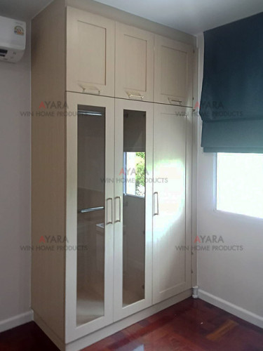 ตู้เสื้อผ้า Built-in โครง HMR กันชื้น เคลือบ Melamine 5001-12 สีลายไม้