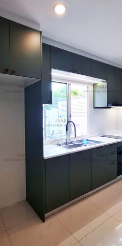 ชุดครัว Built-in โครงซีเมนต์บอร์ด หน้าบาน Hi Gloss สีเขียวด้าน - ม.พฤกษา ซีนเนอรี่ 1