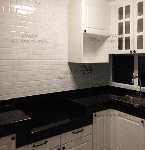 ชุดครัว Built-in ตู้ล่าง โครงซีเมนต์บอร์ด หน้าบาน PVC สีขาวด้าน เซาะร่อง - ม.พฤกษ์ลดา