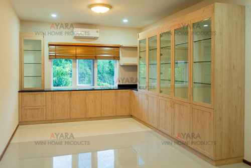 ชุดครัว Built-in โครงซีเมนต์บอร์ด หน้าบาน Melamine สี TNK5019-17 ยกขอบ