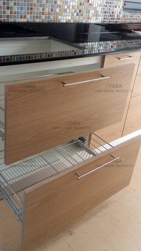 ชุดครัว Built-in ตู้ล่าง โครงซีเมนต์บอร์ด หน้าบาน Laminate สี New Age Oak ลายไม้ - ม.ชัยพฤกษ์ 2