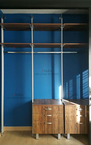 Walk in Closet - L Shape Melamine สี Tundra Forest/Loft Golden Oak 5