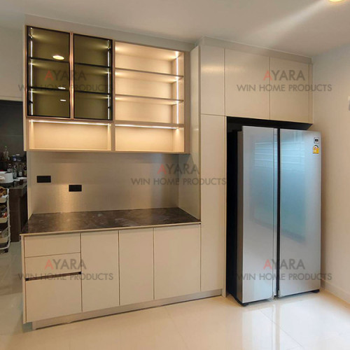 ชุด Pantry Built-in โครง HMR หน้าบาน Laminate สีขาววิ๊ง