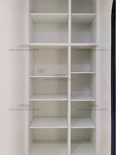 ชุดครัว Built-in โครงซีเมนต์บอร์ด หน้าบาน Melamine สีเทา + ขาว 4