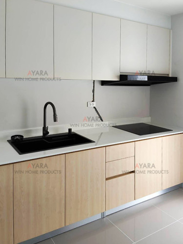 ชุดครัว Built-in โครงซีเมนต์บอร์ด หน้าบาน Melamine สี TNK 5006-12 + TNK 4002-11