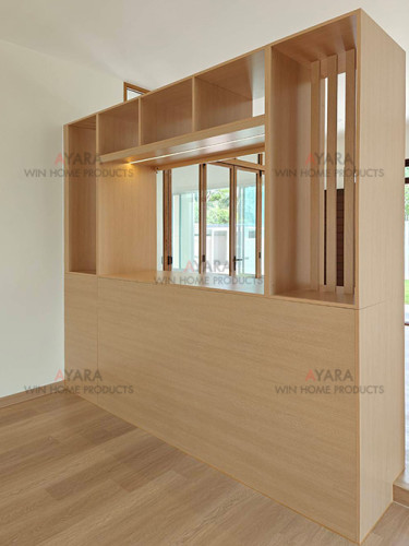 ชุดตู้ตี่จู่เอี๊ยะ Built-in โครงและหน้าบาน HMR เคลือบ Melamine สี Brown Oak ลายไม้ 3
